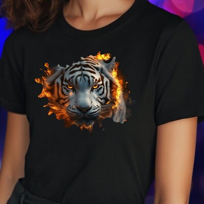 Frauen T-Shirt Majestätischer weißer Tiger Motiv Baumwolle Größe S bis 3XL