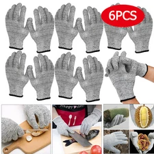 6 Pairs Protective Cut Resistant Gloves Level 5 Certified Safety Cutting Carving