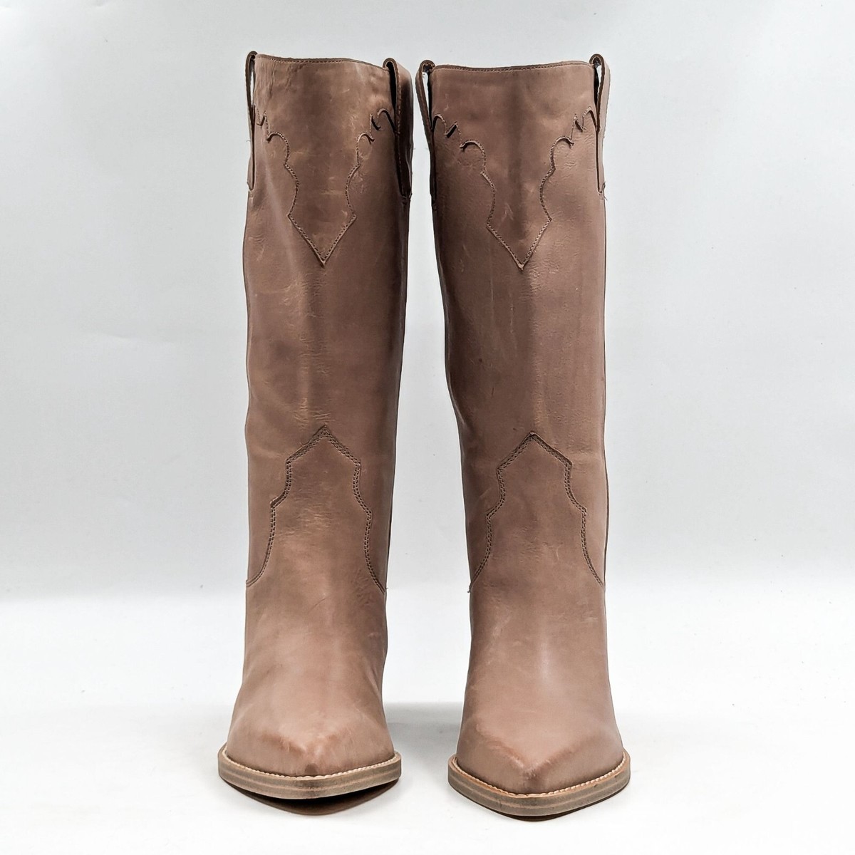 Marc Fisher Women Hilaria Taupe Leather Western Cowboy Pull on