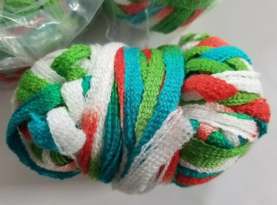 Rainbow Style Ribbon Yarn Lot - 2lbs Red Green Blue and White - Image 4 of 4