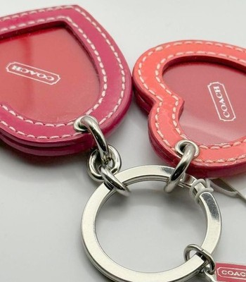 Coach Double Heart Photo Picture Frame Y2K Leather Key chain Fob