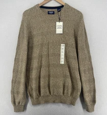 CHAPS Sweater Mens M Oak Twist Striped Jacquard Jumper Pullover Cotton Beige New