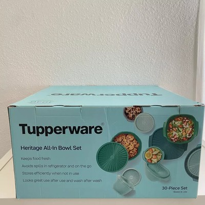 TUPPERWARE Heritage All-In Bowl Container Base & Lids 30pc Set Teal Green BOXED
