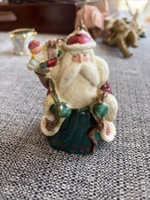 Vintage HOFH Wood Carved Hand Painted 1988 Christmas Santa Ornament 3" Rare