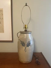 Vintage XL Salt Glaze Pottery Stoneware Crock Jug Lamp 33”