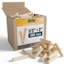 Wooden Dowel Pins 1/2 x 2 inch Fluted Wood Dowels Rods 100 Pack Hardwood Craf...