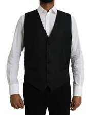 Dolce & Gabbana Black Wool Waistcoat Dress Formal Men's Vest Authentic