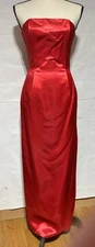 Jessica McClintock GUNNE SAX sz 5 long red satin strapless dress simple classic