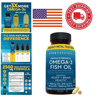 Triple Strength Omega 3 Fish Oil Softgels 2500 mg High Potency Formula
