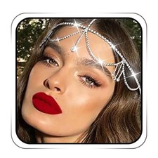 Silver Rhinestone Head Chain Jewelry Sparkly Bridal Crystal Headpiece for