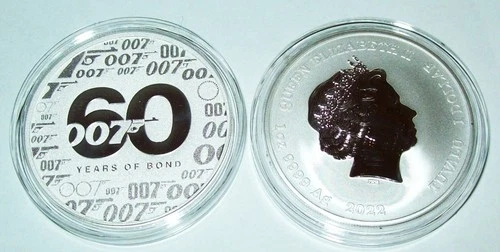 2022 Tuvalu JAMES BOND 007 $1 60th Anniversary 1 troy oz BU  Silver Coin