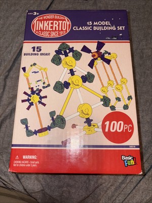 Tinkertoy Wonder Builder Basic Fun 15 Model Classic Building Set 100 Piece - NEW