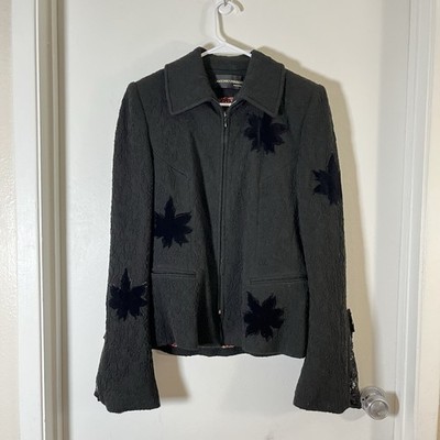 ANTONIO D'ERRICO Jacket Black Maple Leaf Patch Wool Blend Italy 48