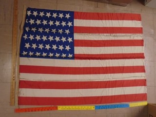 1890's 45 Star US Flag SILK Huge 43" x 31" Bound Edge Separations & 1 Repair