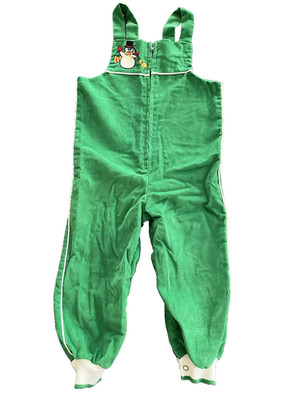 Sears Kids Green Corduroy Overalls 18M-2T Infant L Snowman Kidcore Vintage READ