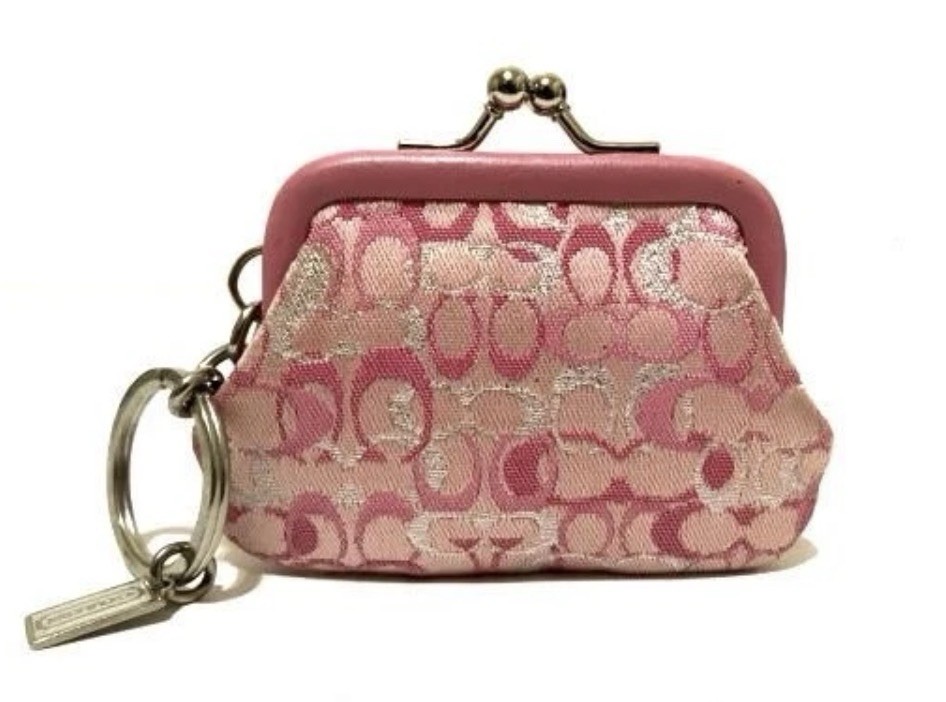 小物 Coach Signature Kisslock CoinWallet Pink Vintage Coach Ltd Ed Optic Lurex Mini Pink Kisslock Signature