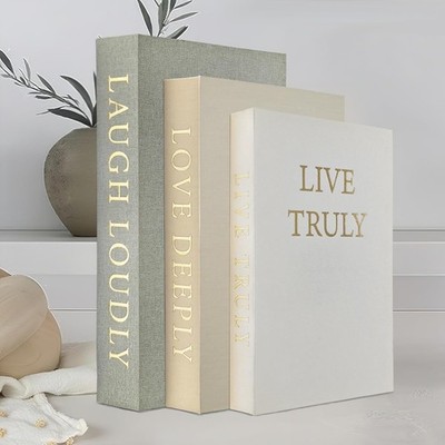 Neutral Faux Book Stack Decor Set 3pc Laugh Loudly Love Deeply Live Truly Shelf