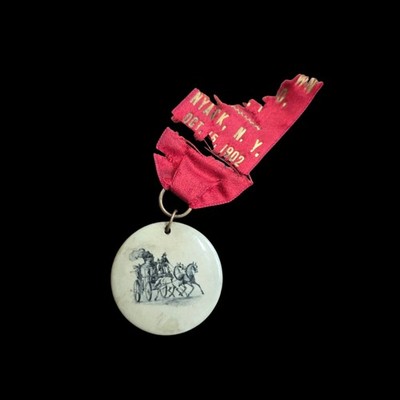 Rare 1902 Fireman's Convention Medal Button Nyack NY
