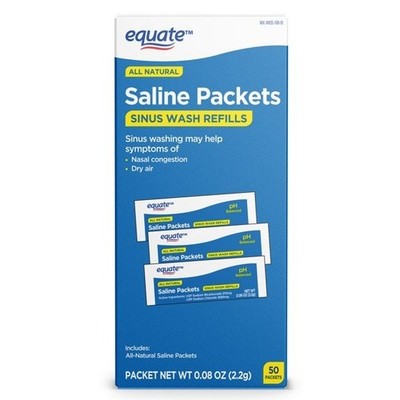 Equate Natural Saline Powder Packets Sinus Wash Refills for Allergies 50 Count