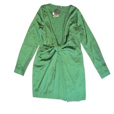 Fashion Nova Emerald Green Satin Front Twist Mini Dress, NWT - Size Medium