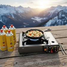 Portable Butane Camping Stove with 4 Gas Refills BBQ, Picnic & Travel Ready