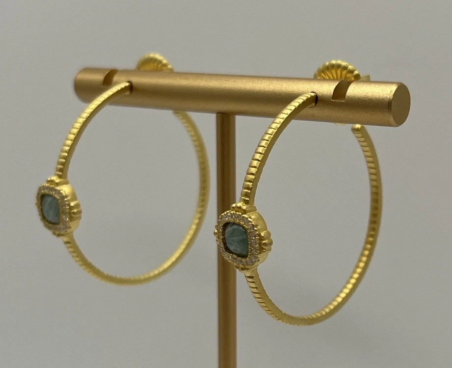 Pendientes de aro de amazonita Freida Rothman de oro de 14 k sobre plata de ley Foto 3 de 4