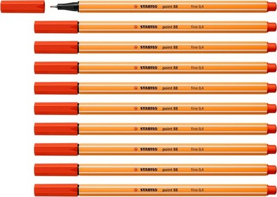 Stabilo Fineliner Stift point 88 wasserlöslich wischfest 0,4mm rot 10er Pack