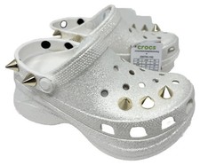 Crocs Women's Classic Bae Glitter Stud Platform clog size 5 White NEW