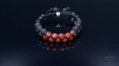 Herren Doppel Edelstein  Armband Achat Lava Armreif Bracelet Geschenk für Mann