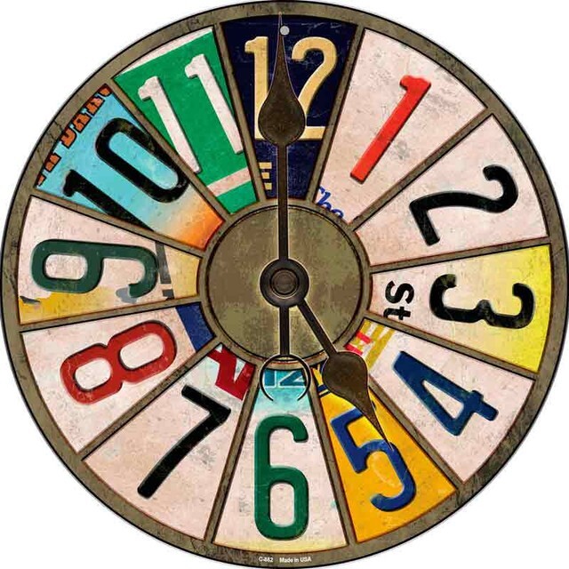 License Plate Strip Clock Round Circular Metal Sign 8" Home Garage Wall