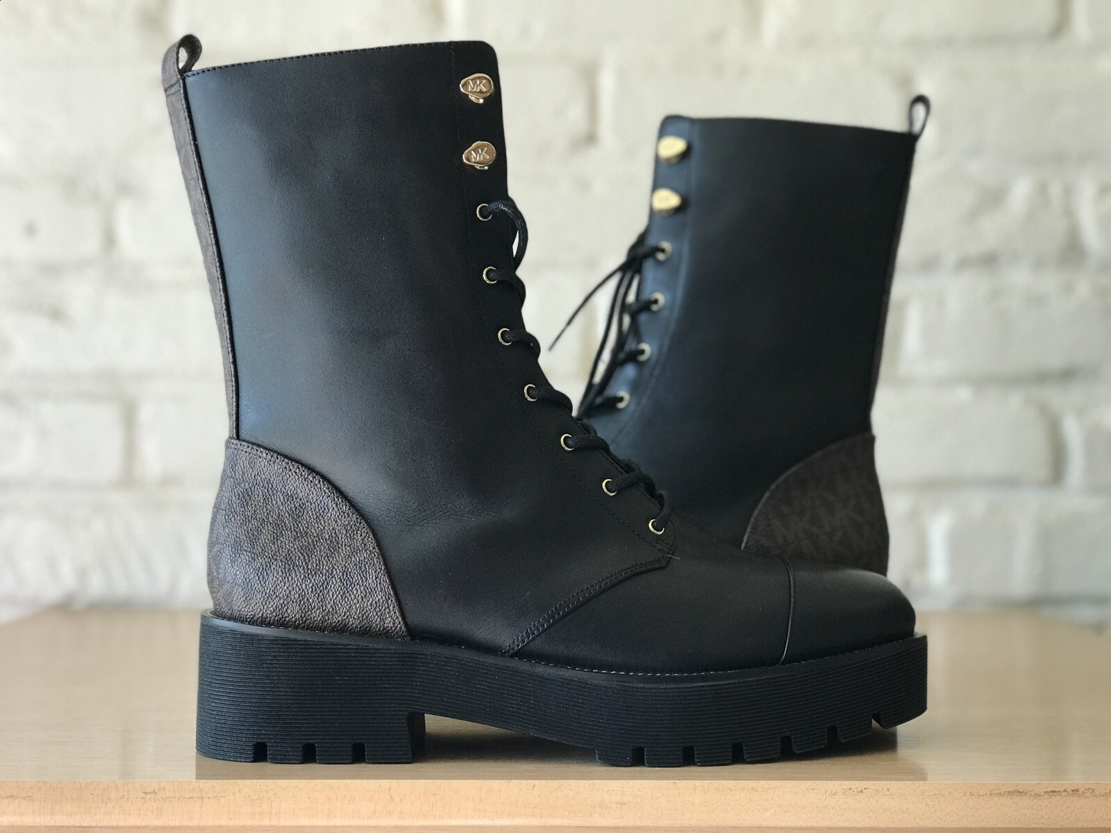 Michael Kors Cowboy Combat Tall Leather Ankle Boots Black Women Size 11 New