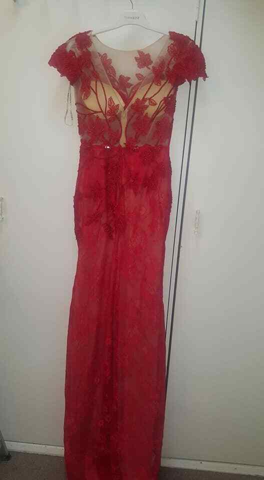 Tarik Ediz Gown 93627 Dress Prom Formal Engagement Designer Red Lace | eBay