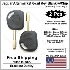 2pak Jaguar Replacement Key Blank W4d60 Transponder Chip For S-type X-type