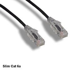 KNTK Black 15' Slim Cat6a UTP Ethernet Cable 10Gbps 28AWG RJ45 Data Networking