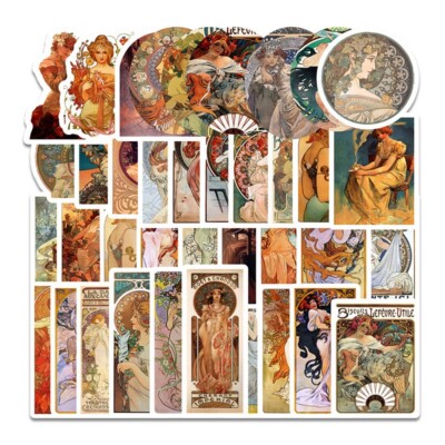 90pcs Alphonse Mucha Stickers, Monet Van Gogh Famous Painting Stickers, #002080