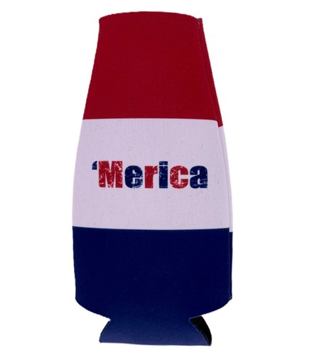 Merica Stripes Zipper Beer Bottle Coolie; Murica, Patriotic, 4th of July - Picture 3 of 5