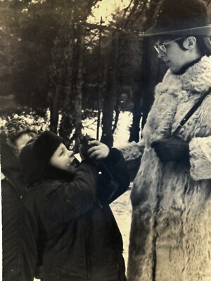 1972 Vintage Photo Mom Kids Winter Walk Black White Found