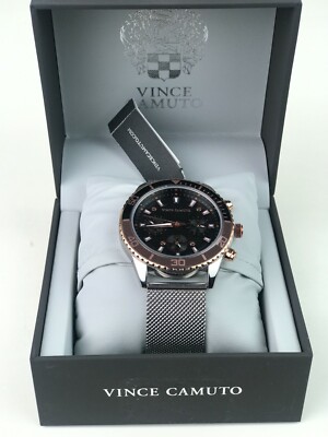 NWT Vince Camuto Mens VC/8039RTSV MULTI-FUNCTION MESH-BAND Stainless Steel Watch