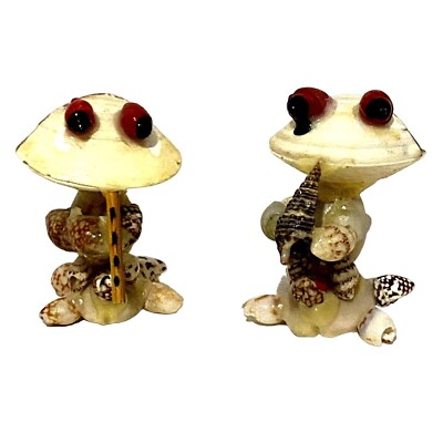 Seashell Frog Musician Mini Figurine Lot of 2