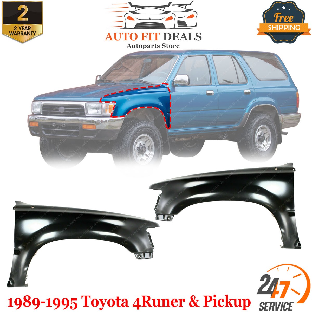 Front Fender Primed Steel Left +Right For 1989 -95 Toyota Pickup