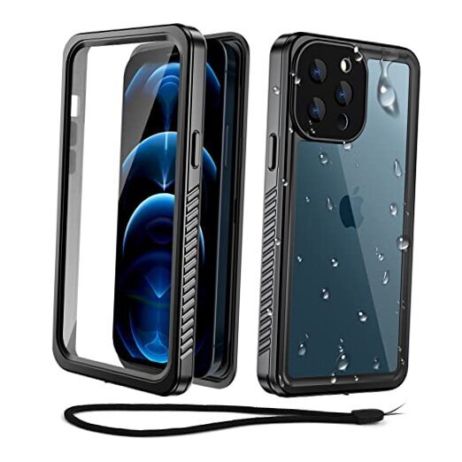 for iPhone 12 Pro Max Waterproof Case Built-in Screen Protector Water Black