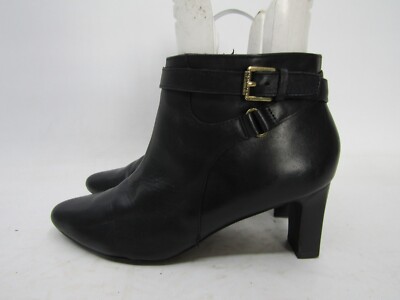RALPH LAUREN Womens Size 10 B Black Leather Zip Buckle Ankle Fashion Boots 
