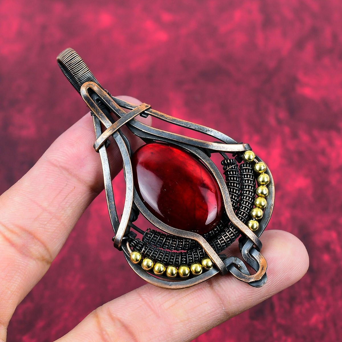 Valentines Sale Copper Red Fire Labradorite Gemstone Unique Wire