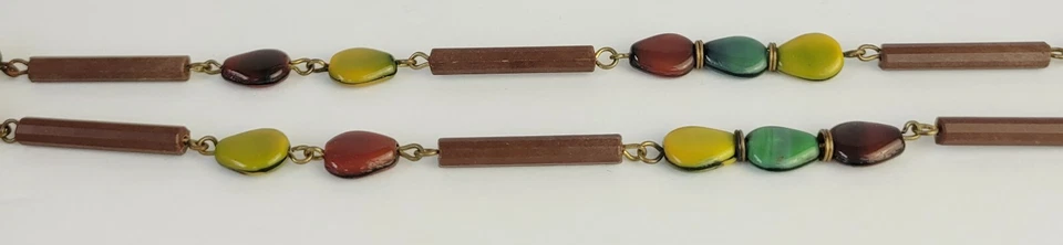Vintage Brown Lucite Tube Glass Multi-Color Seed Shaped Beaded Necklace 38" - Image 3 of 4