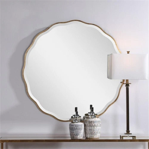 Uttermost Aneta Round MDF Wood and Glass Mirror in Aged Gold - Picture 2 of 8