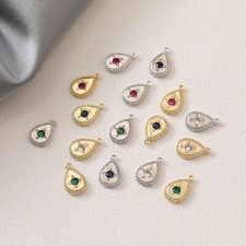 10pcs CZ Pave Waterdrop Charm,Cubic Zirconia Teardrop Pendant,Zircon Charm