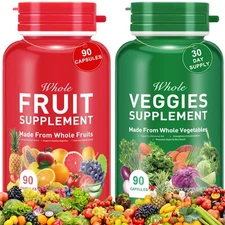 Super Food Fruits and Veggies Supplement - 90 Fruit and 90 Vegetable Capsules -