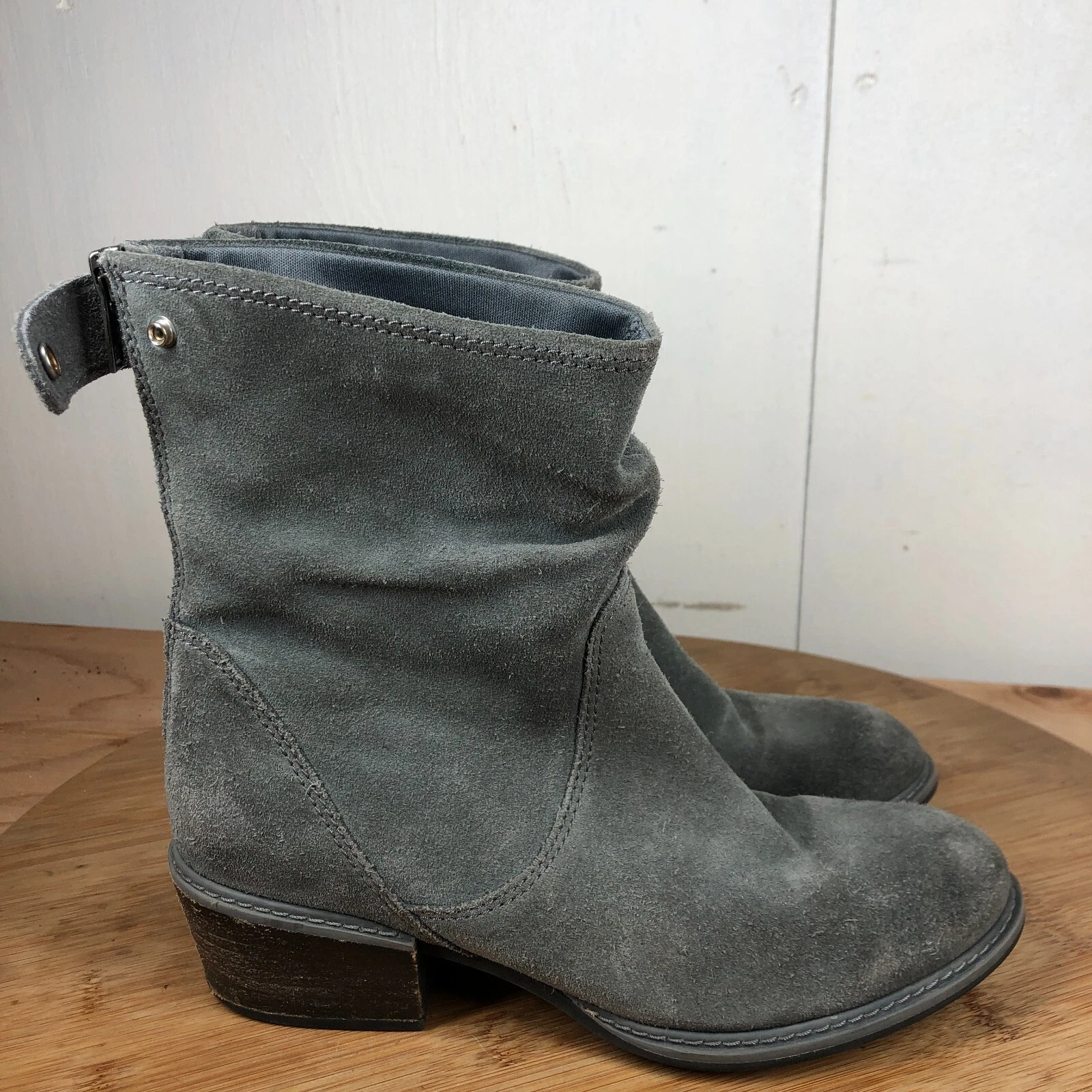 Stivali Timberland donna 7 grigi pelle scamosciata classici cerniera tacco a blocco casual