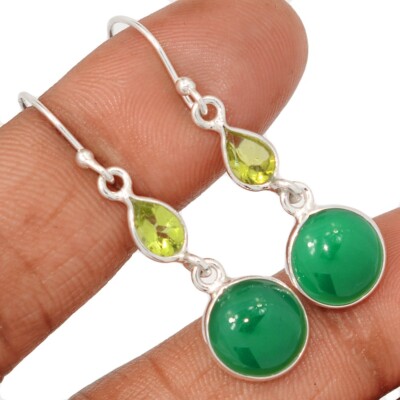 Grüner Onyx & Peridot 925 Sterling Silber Ohrringe Schmuck CE47139