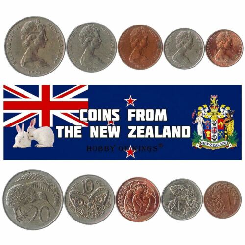 5 COINS FROM NEW ZEALAND. 1967-2019. 1-20 CENTS. OCEANIAN OLD COINS - Picture 1 of 2